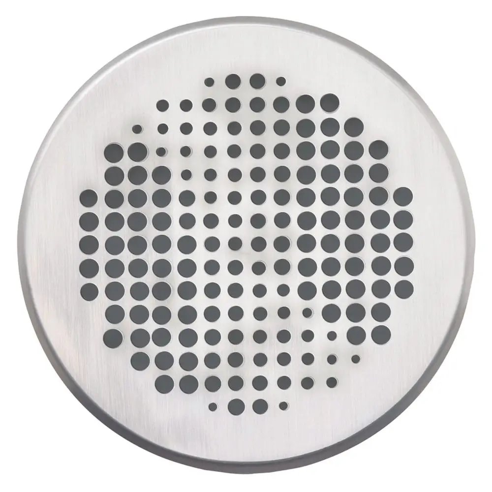 Runde Edelstahlblende mit perforierter Oberfläche, geeignet für Vaillant Produkte, einschließlich Heizsystemen oder Lüftungsanlagen.